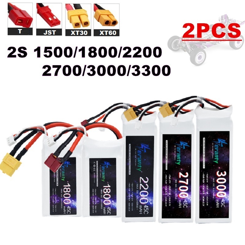 Drone Battery 4S - 2PCS 7.4V Lipo 2S Batteria 1500mah/1800mAh/2200mah/2700mah/3000mah/3300mah