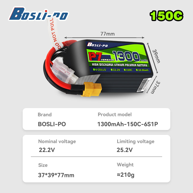 Boslipo P7 1300mAh 150C 4S 6S  - Drone Battery 6S recensione e prezzo